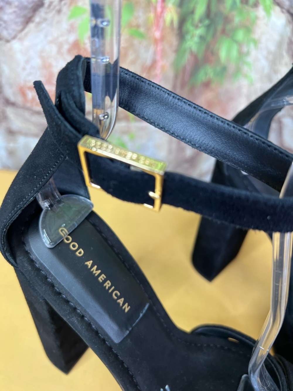 GOOD AMERICAN Chunky Black Suede Ankle Strap Platform Sandals, 9.5 - Picture 9 of 14